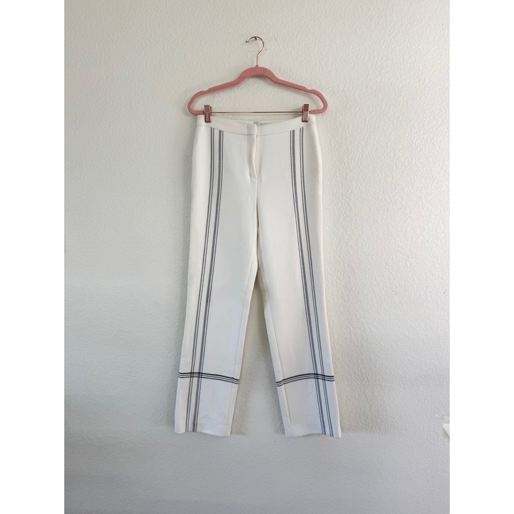 BCBGMAXAZRIA Womens White Black Striped High Waist Straight Leg Pants XS